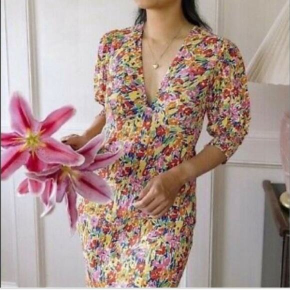 RIXO For Target NWT Bright Colorful Floral Puff Sleeve Midi Dress 8 RARE FIND - Picture 10 of 16